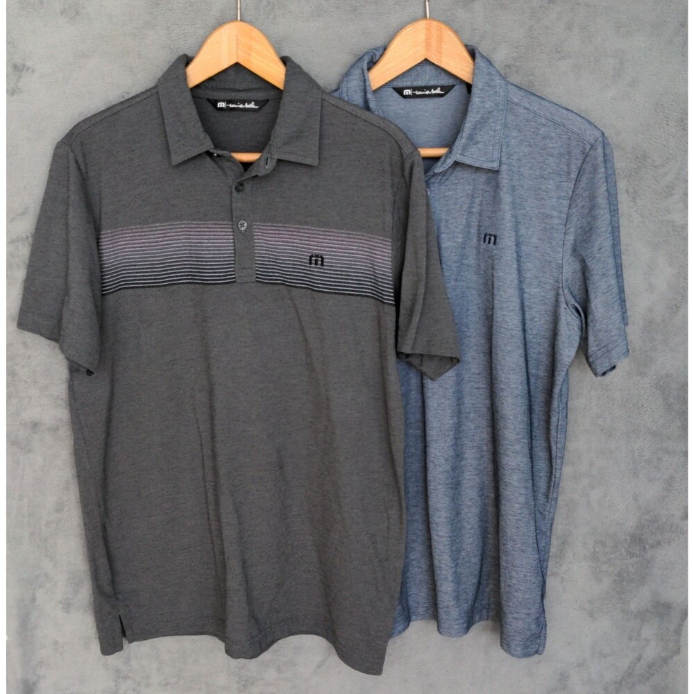 Travis Mathew Polo Shirt Lot Of 2 Men's Medium Gray & Blue Short Sleeve Golf